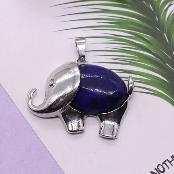 Lapis Lazuli Natural Stone Elephant Shaped Pendant Necklace Healing Gemstone - Picture 2 of 2